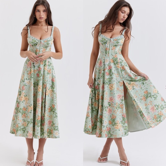 House of CB Sabrina light jade print bustier sundress - Picture 4 of 14